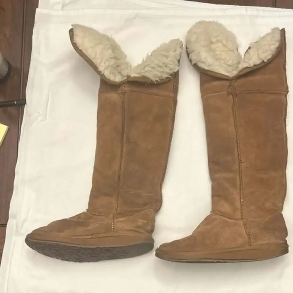 EMU Australia Tall Shearling Over The Knee Suede Boots Chestnut